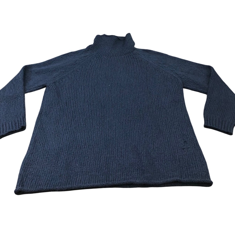 Eileen Fisher Sweater Womens S Blue Organic Cotton Chunky Knit‎ Mock Neck Raglan